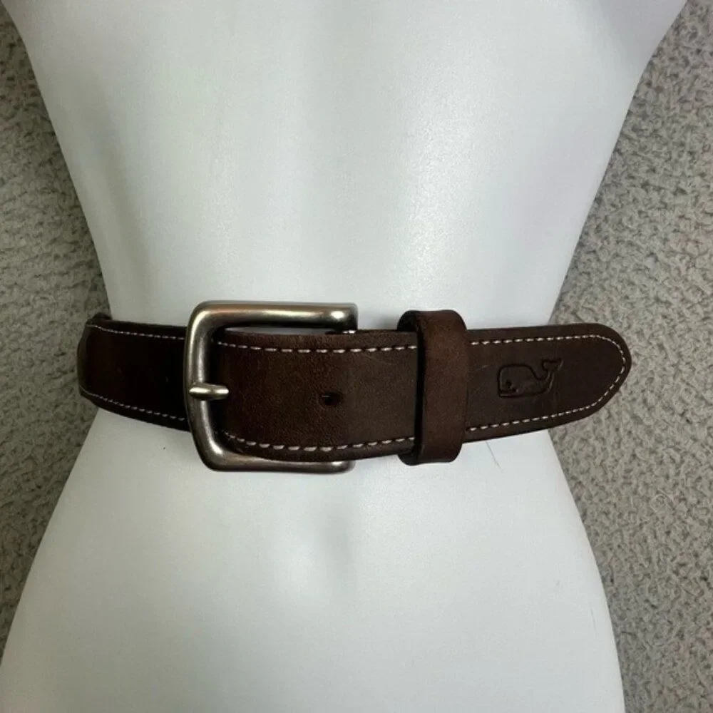 Vineyard Vines Men's Brown and Silver Belt size 38